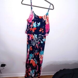 Navy Blue- Floral- 1 Piece Pant Jumpsuit - W Sz Medium